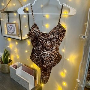Forever 21 Velvet Ruched Leopard Cami Bodysuit